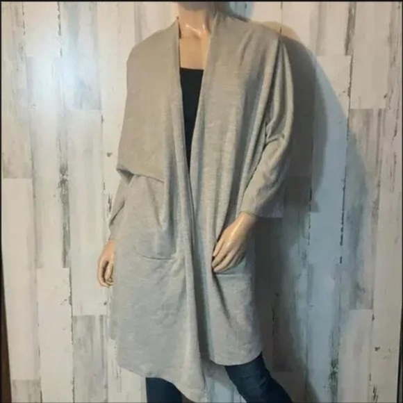 Donni Sandwash Ribbed Open Cardigan Sweater Gray Beige One Size Womens - Picture 4 of 10